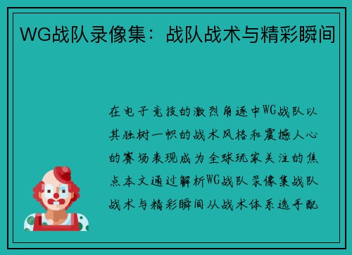 WG战队录像集：战队战术与精彩瞬间
